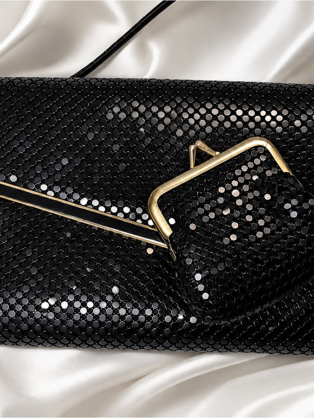 Vintage Hong Kong Black Mesh Clutch NWOT + Coin Purse, 15x22 cm